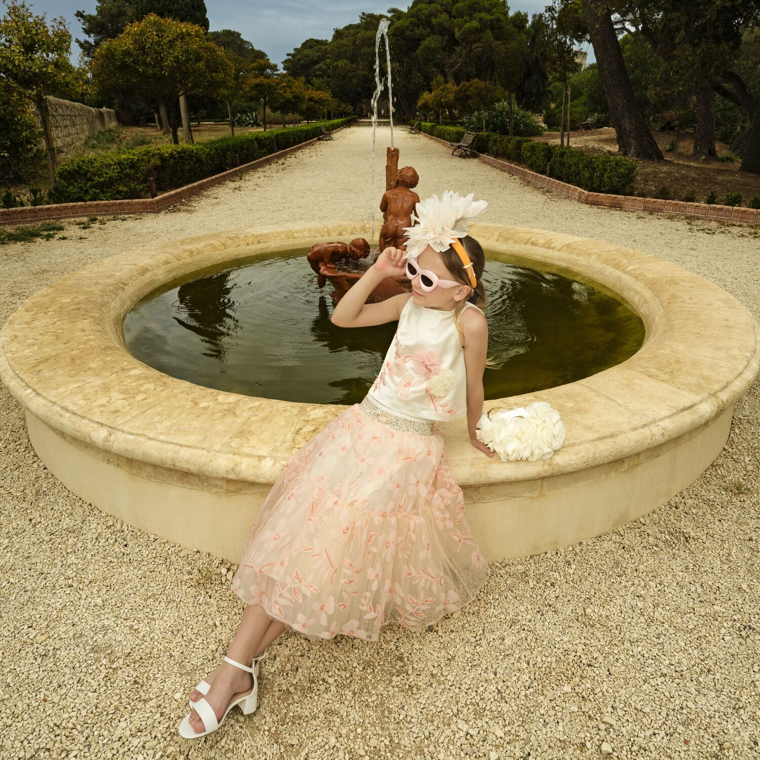 طقم جونله بطبعه الزهور باللون الوردى والعاجى, 1, hi-res image number null