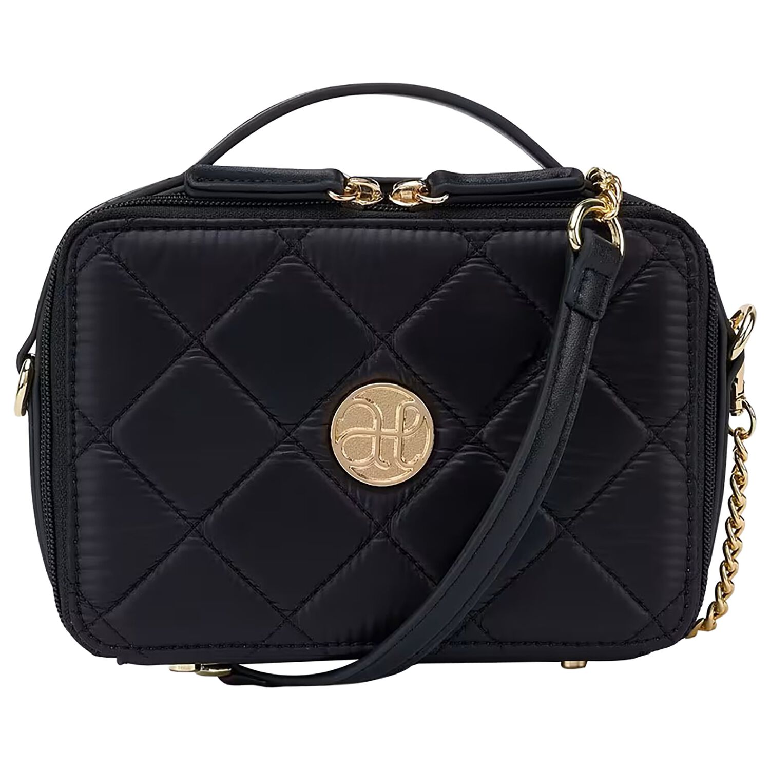 Girls Black Quilted Handbag, 1, hi-res