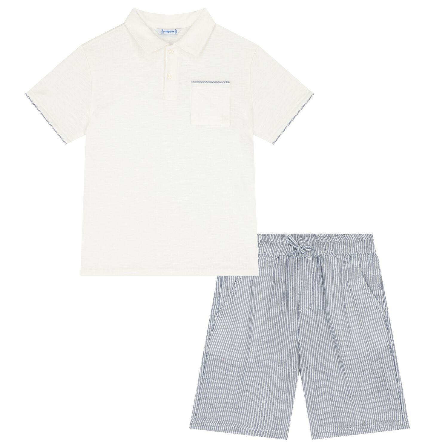 Boys White & Navy Striped Shorts Set, 1, hi-res