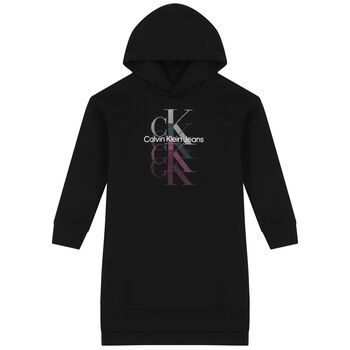 Girls Black Logo Hooded Dress