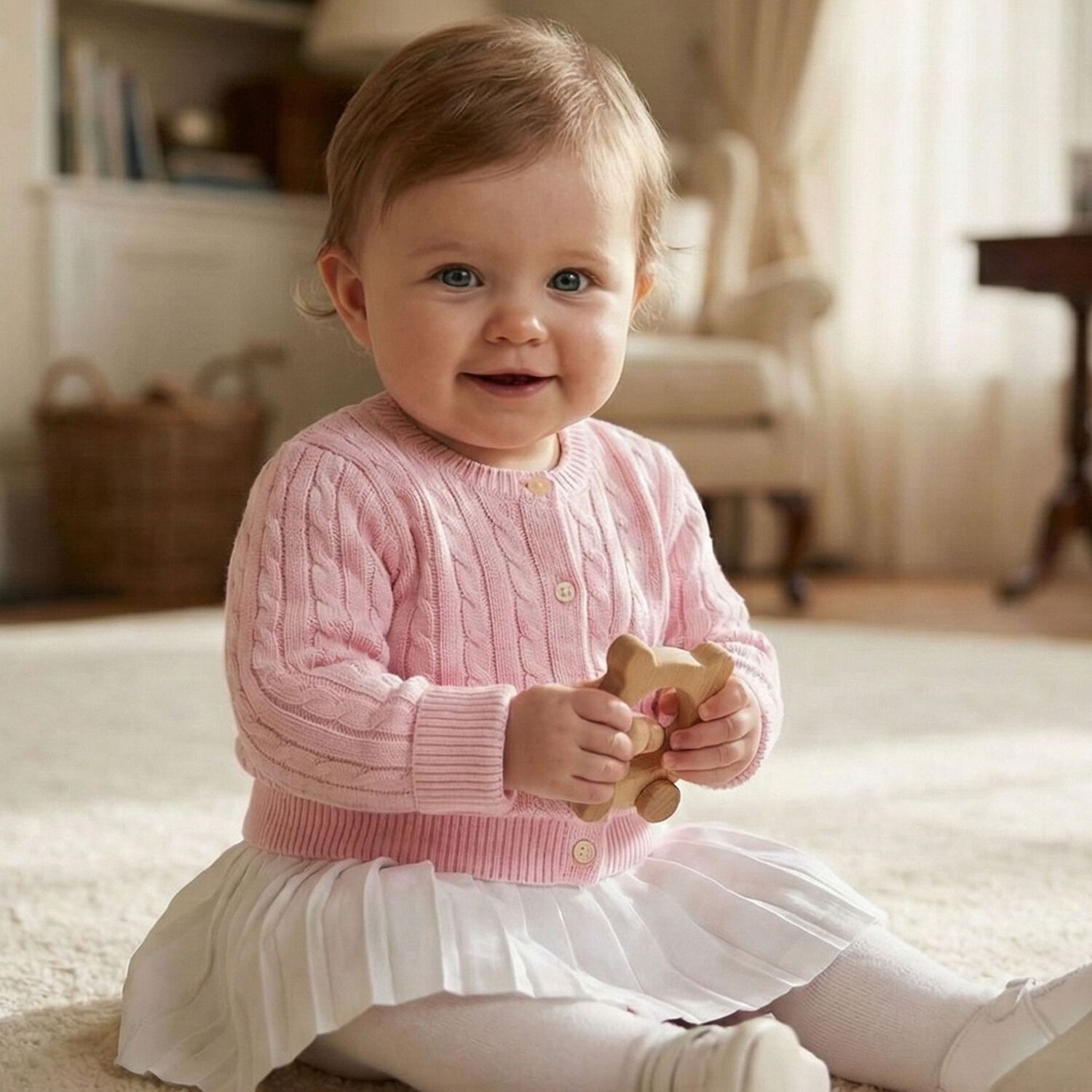 Baby Girls Pink Logo Cable Knit Cardigan, 1, hi-res