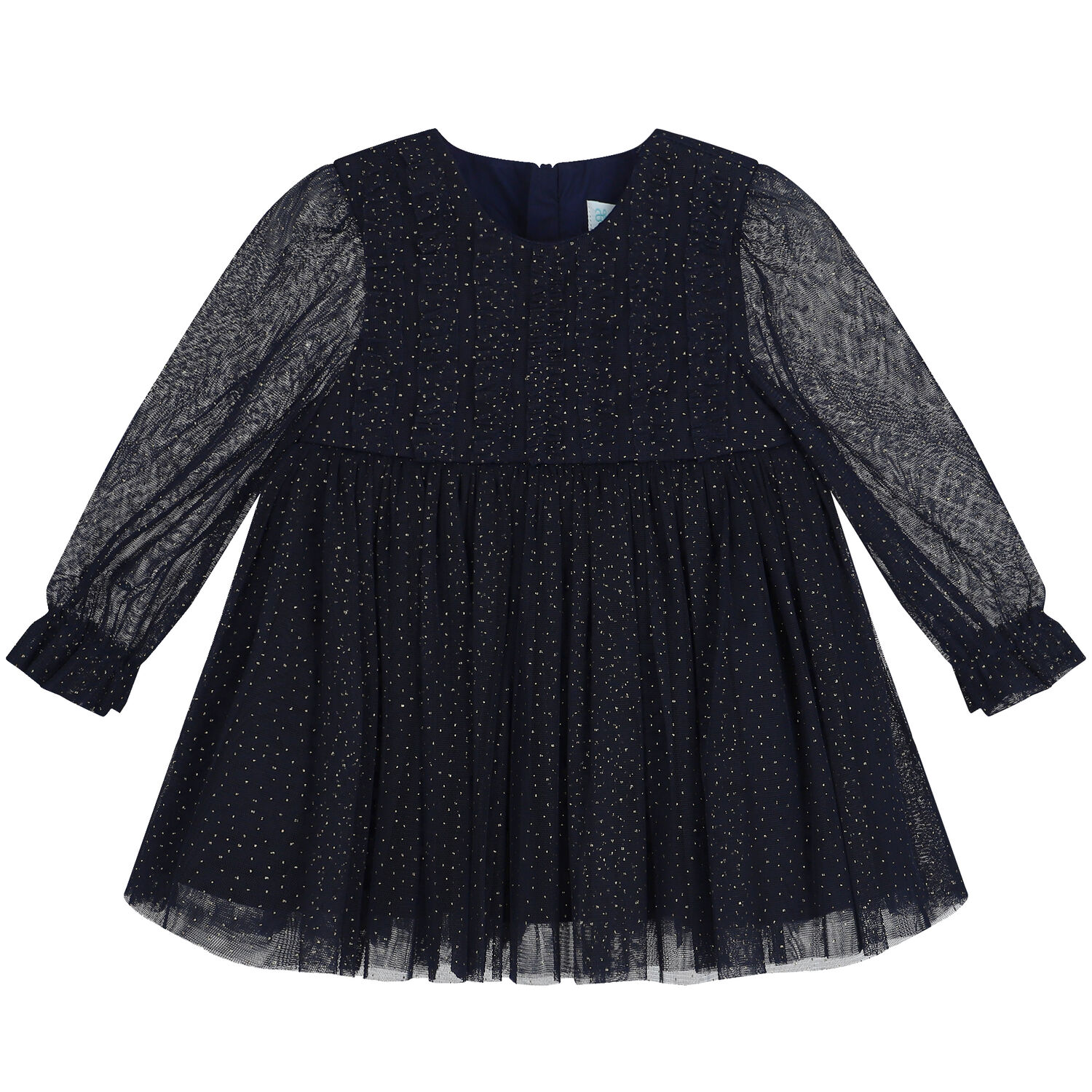 Younger Girls Navy Blue & Gold Glitter Tulle Dress, 1, hi-res