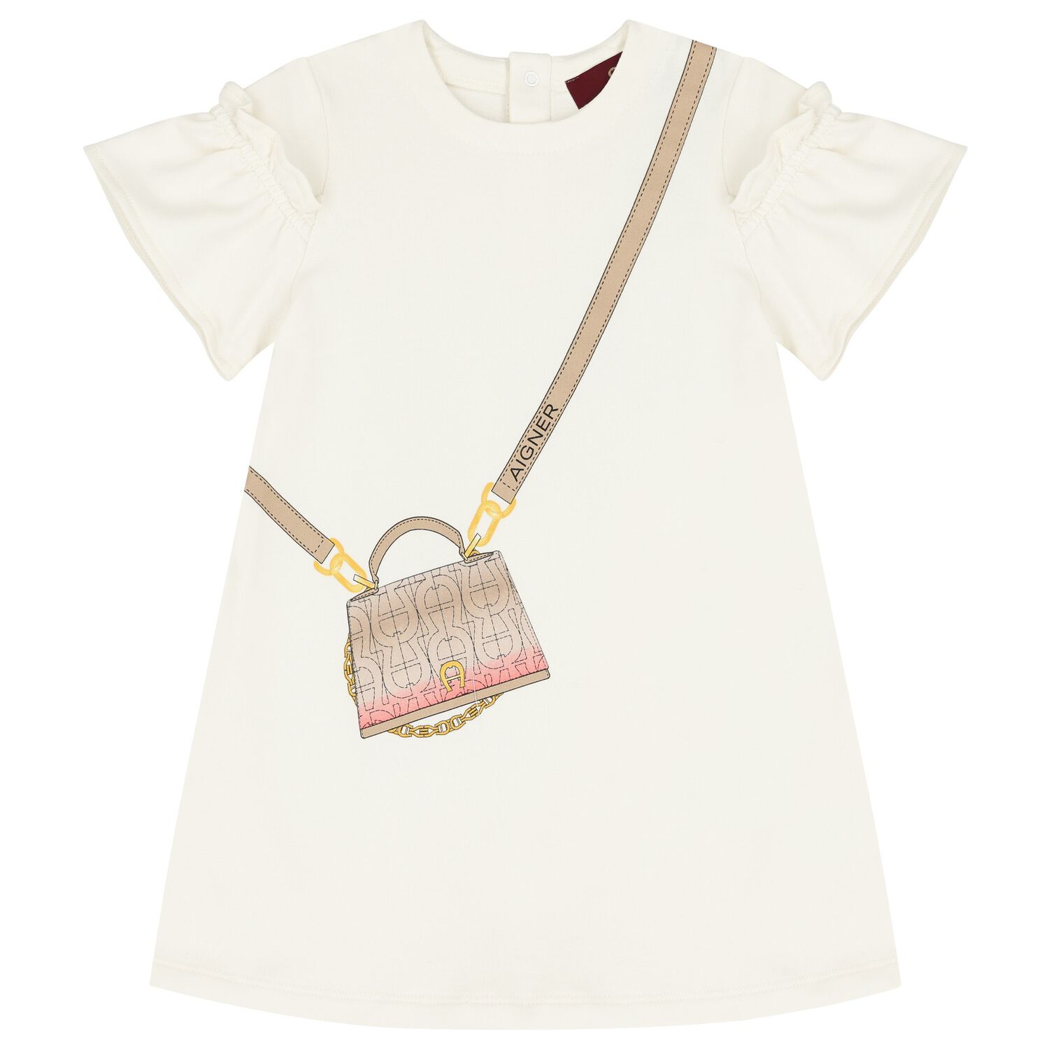 Younger Girls Ivory Bag Ruffle Dress, 1, hi-res