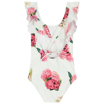 Girls White Floral Swimsuit