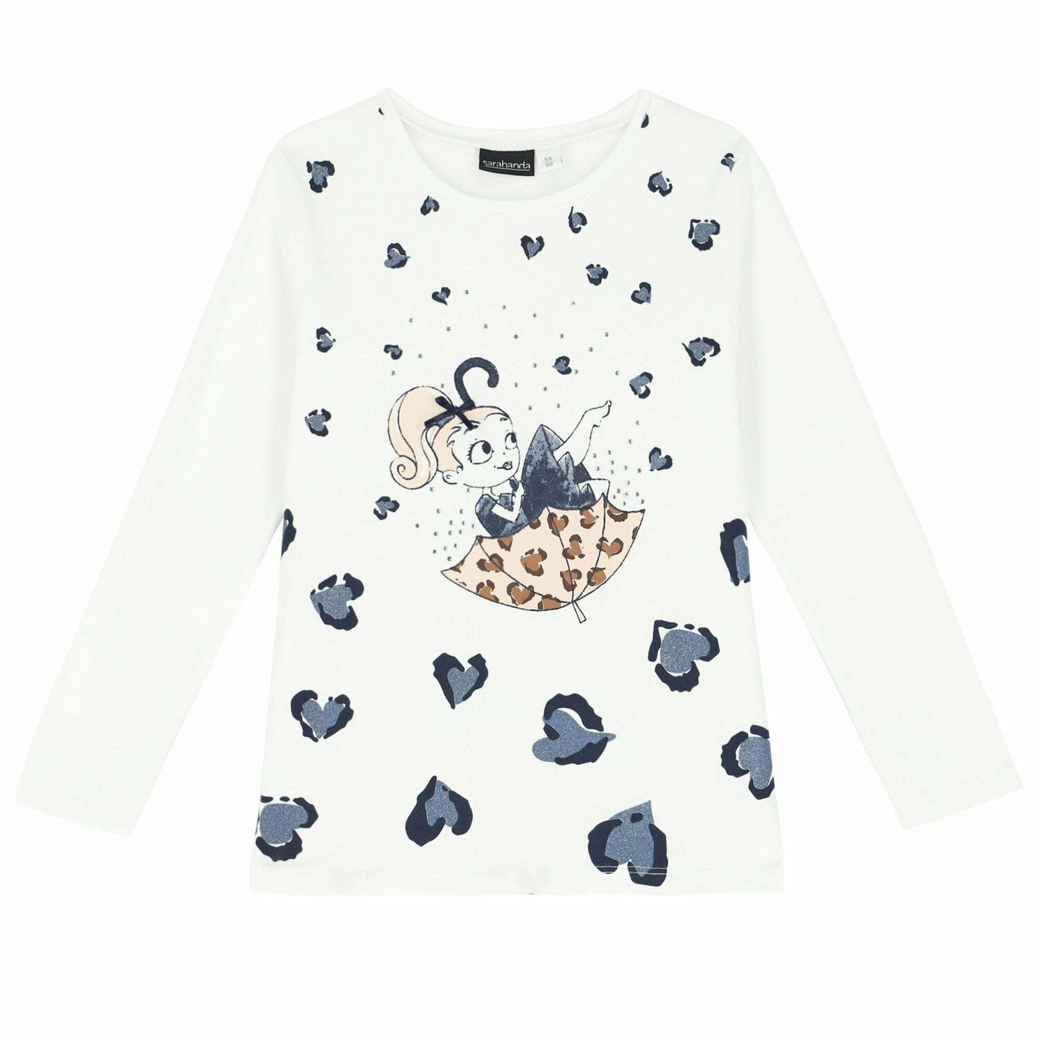 طقم بناتي مطبع باللون الابيض و الكحلي, 1, hi-res