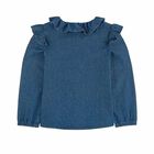 Girls Chambray Ruffled Blouse, 1, hi-res