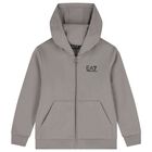 Boys Grey Logo Hooded Zip Up Top, 1, hi-res