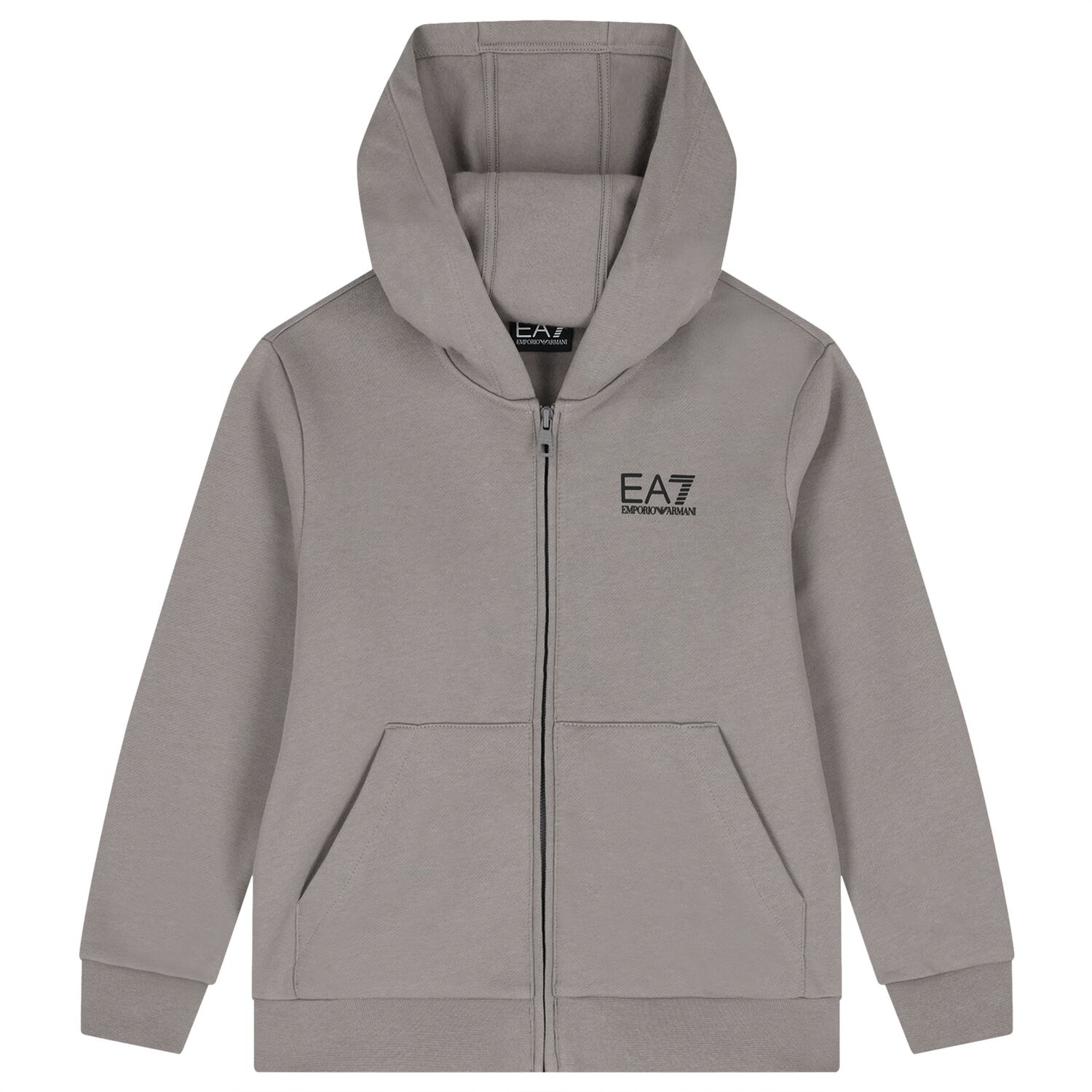 Boys Grey Logo Hooded Zip Up Top, 1, hi-res