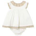 Baby Girls Ivory & Beige Lace Dress, 1, hi-res