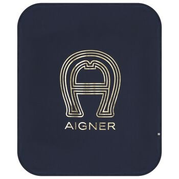 Baby Boys Navy Blue & Gold Logo Baby Blanket
