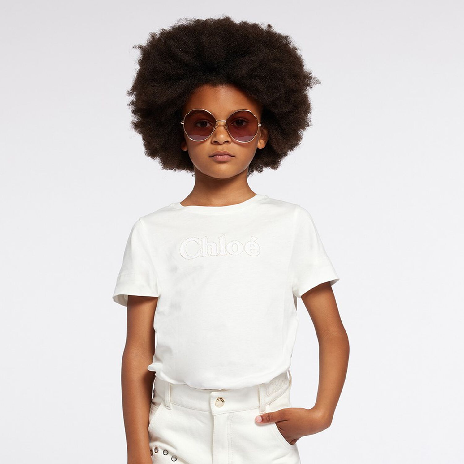 Girls White Logo T-Shirt, 1, hi-res