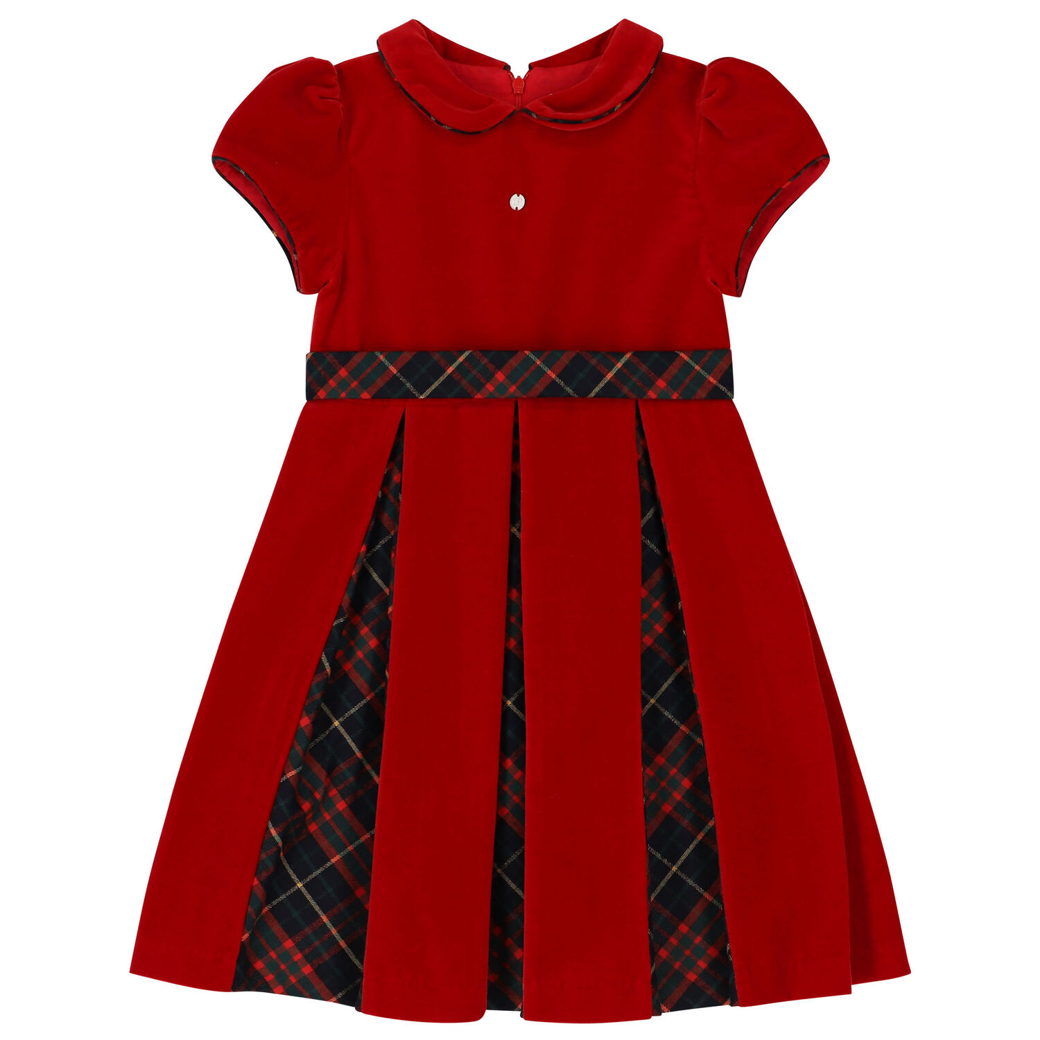 Girls Red Velvet Tartan Dress, 1, hi-res