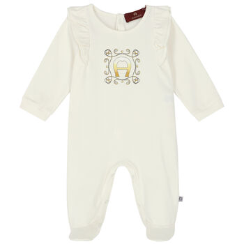 Baby Girls Ivory Logo Babygrow