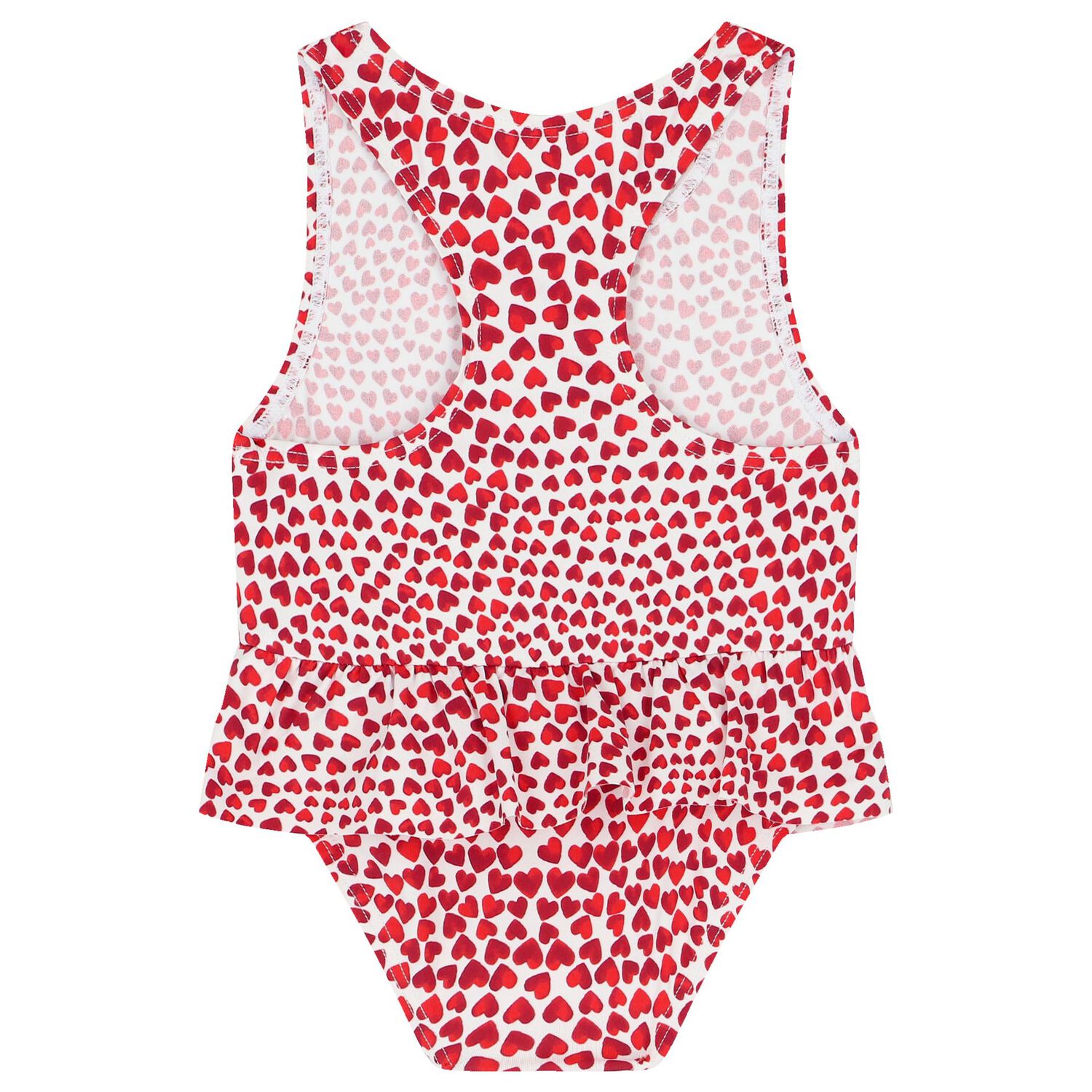 Younger Girls Ivory & Red Hearts Swimsuit, 1, hi-res