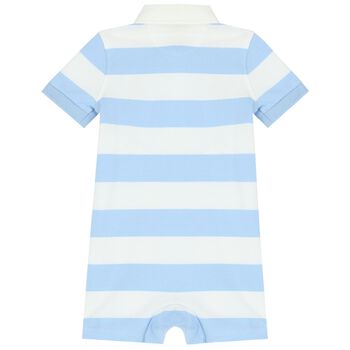 Baby Boys Blue & White Striped Logo Polo Romper