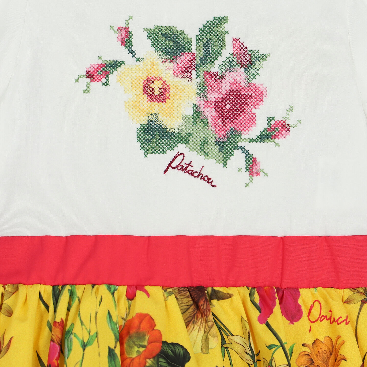 Girls White & Yellow Floral Dress, 1, hi-res