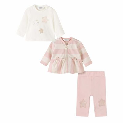 Baby Girls Ivory & pink Leggings Set (3 Piece Set)