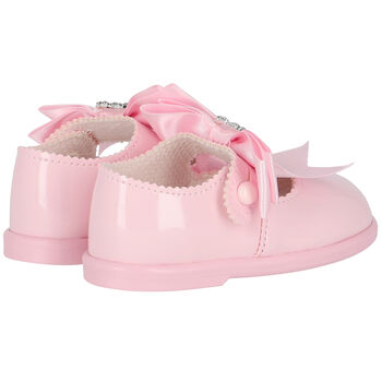 حذاء بنات جلد بفيونكة باللون الوردى