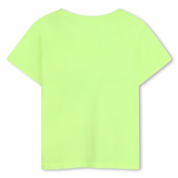 تيشيرت بناتي أخضر نيون مزين بالترتر على بطبعة شجرة النخيل