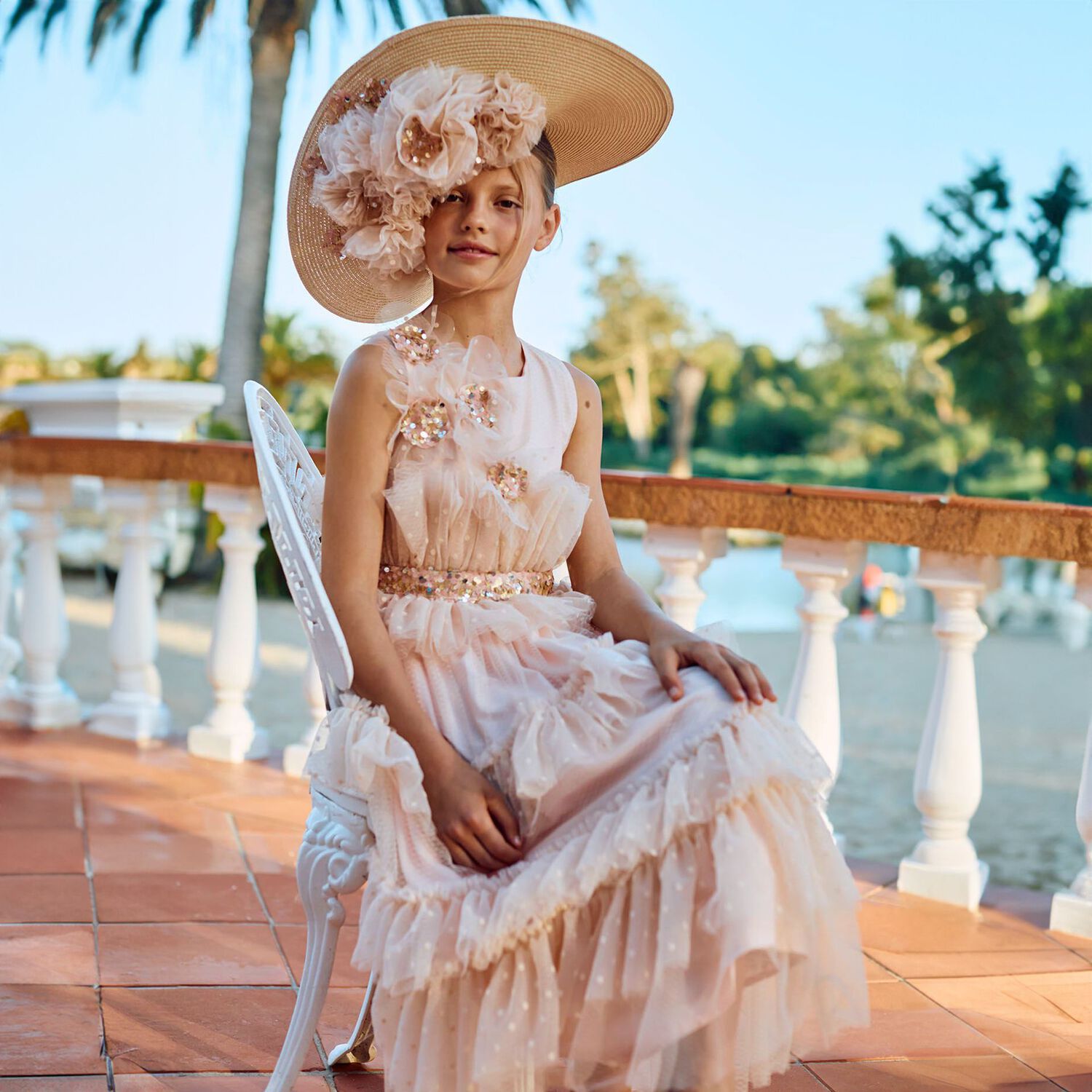 فستان بناتي وردي مزين بالترتر متعدد الطبقات, 1, hi-res