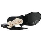 Girls Black & Beige Logo Flower Flip Flops, 2, hi-res