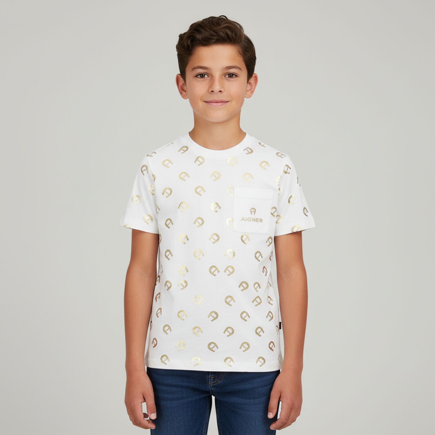 Boys White & Gold Logo T-Shirt, 1, hi-res image number null
