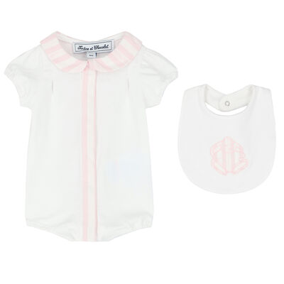 White & Pink Baby Bodysuit Set