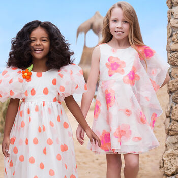 Girls Ivory Floral Frill Dress