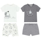 Baby Boys White & Grey Shorts Set (4 Piece), 1, hi-res