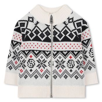 Younger Boys Ivory & Black Knitted Cardigan