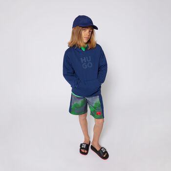Boys Navy & Green Logo Shorts
