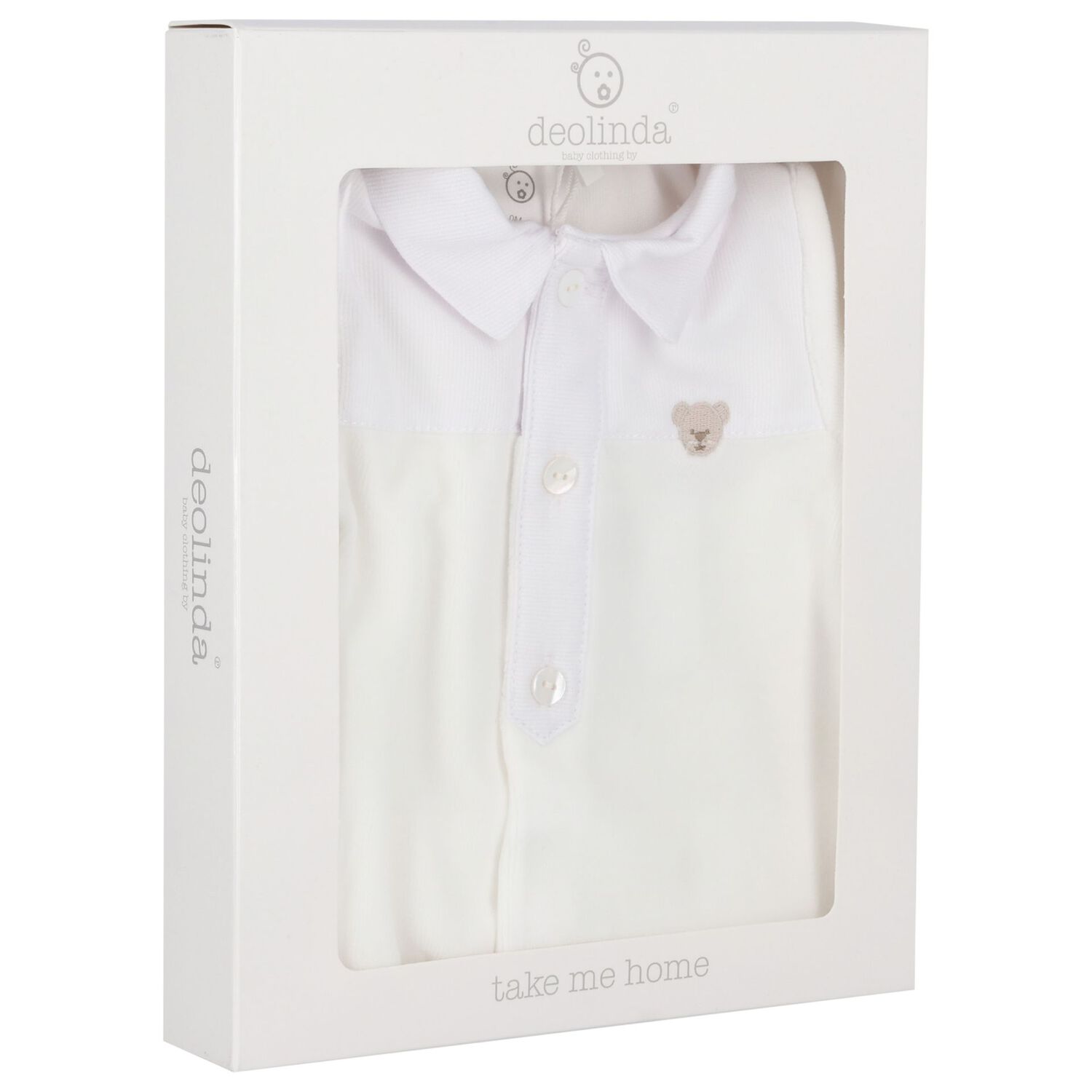 Baby Boys White & Ivory Teddy Bear Babygrow, 2, hi-res