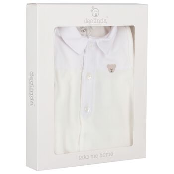 Baby Boys White & Ivory Teddy Bear Babygrow