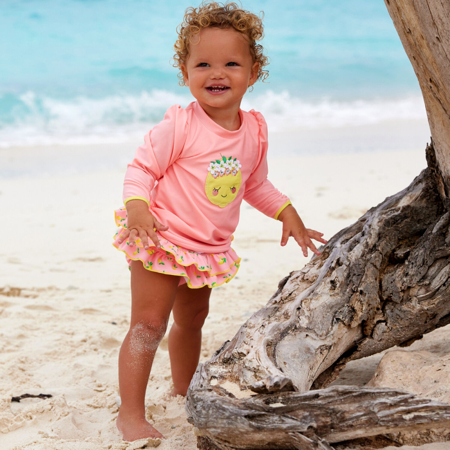 Baby Girls Pink & Yellow Lemon Tankini, 1, hi-res image number null