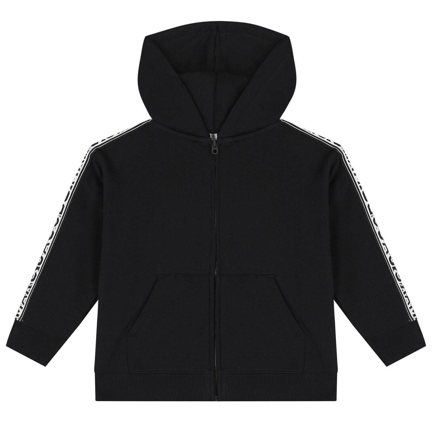 Black Logo Hooded Zip Up Top, 1, hi-res