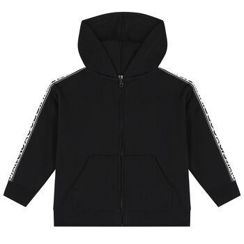 Black Logo Hooded Zip Up Top