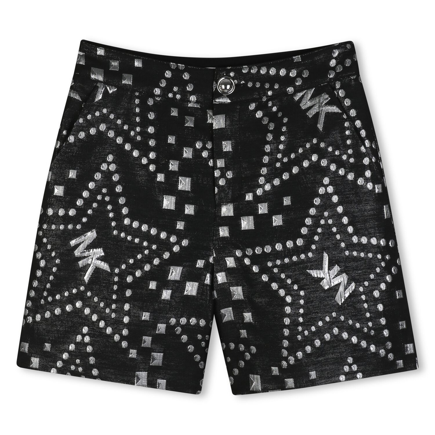 Girls Black & Silver Logo Jacquard Shorts, 1, hi-res