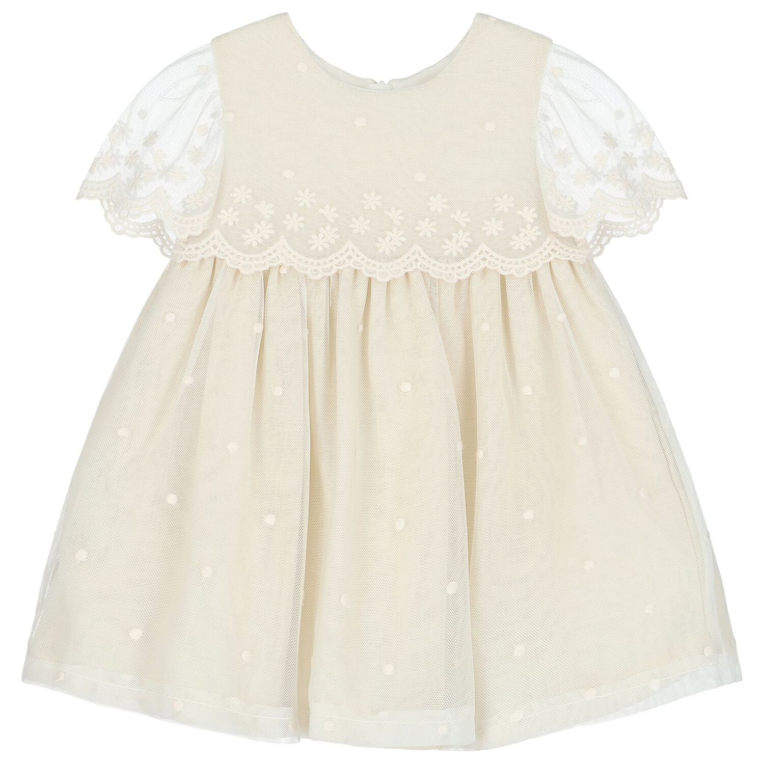 طقم بنات فستان باللون الأبيض والبيج, 1, hi-res