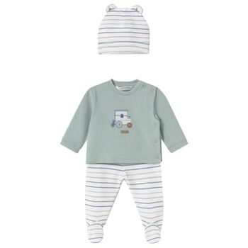 Baby Boys White & Green Trousers Set