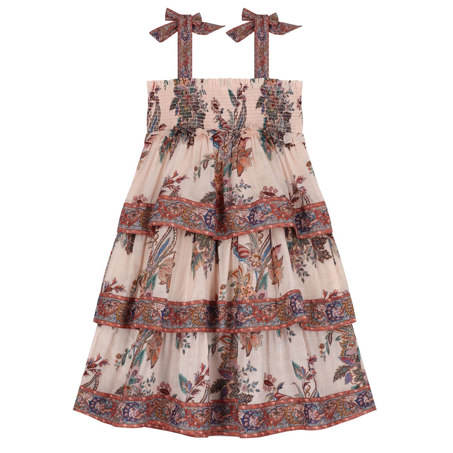 Girls Pink Floral Tiered Dress, 1, hi-res