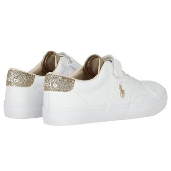 Girls White & Gold Logo Trainers