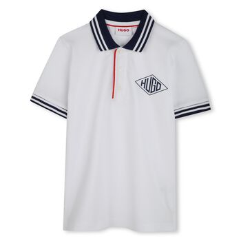 Boys White & Black Logo Polo Shirt