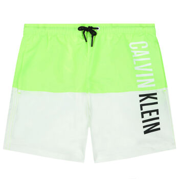 Boys Green & White Logo Swim Shorts