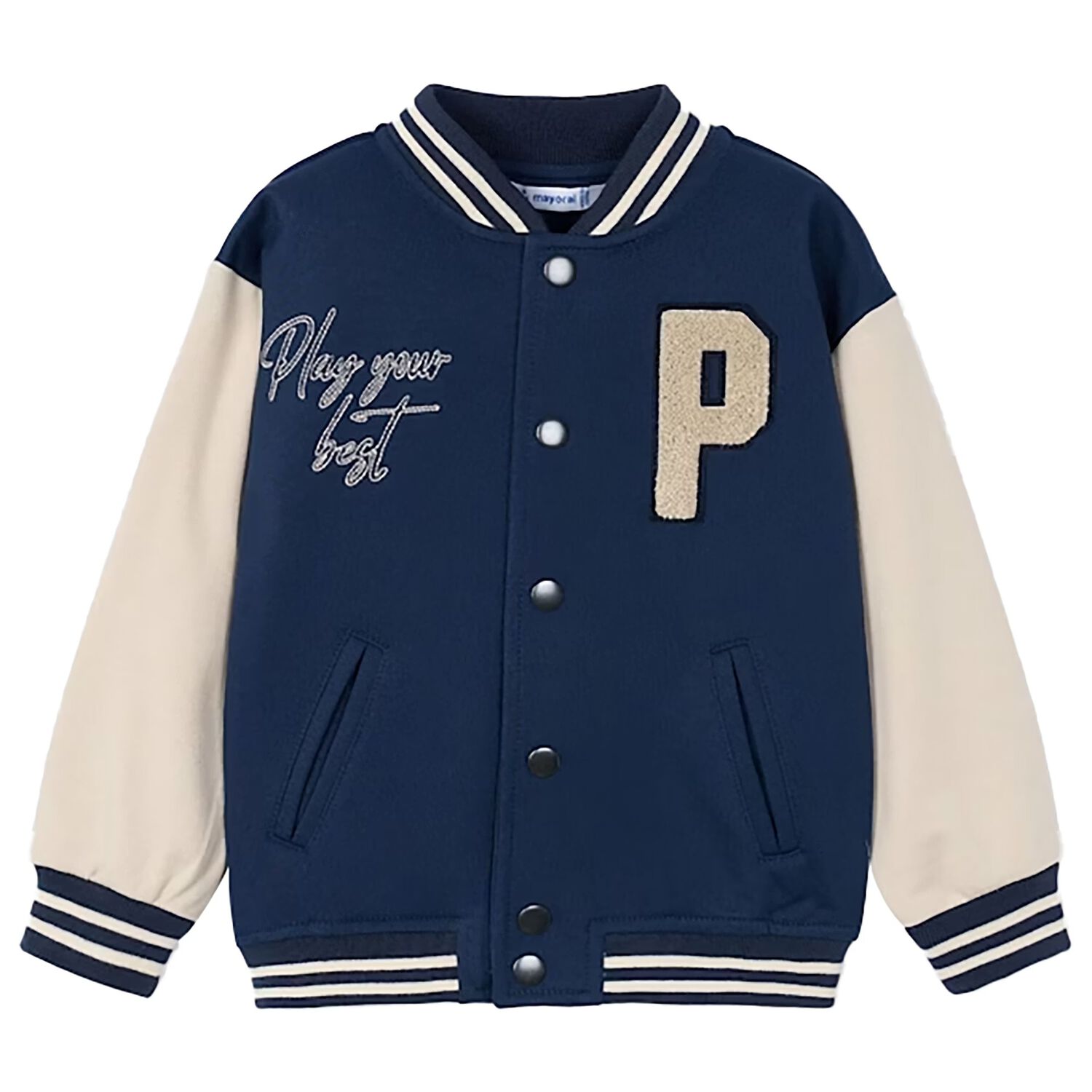 Boys Navy Blue Varsity Jacket, 2, hi-res