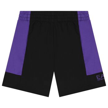 Boys Black & Purple Cotton Shorts