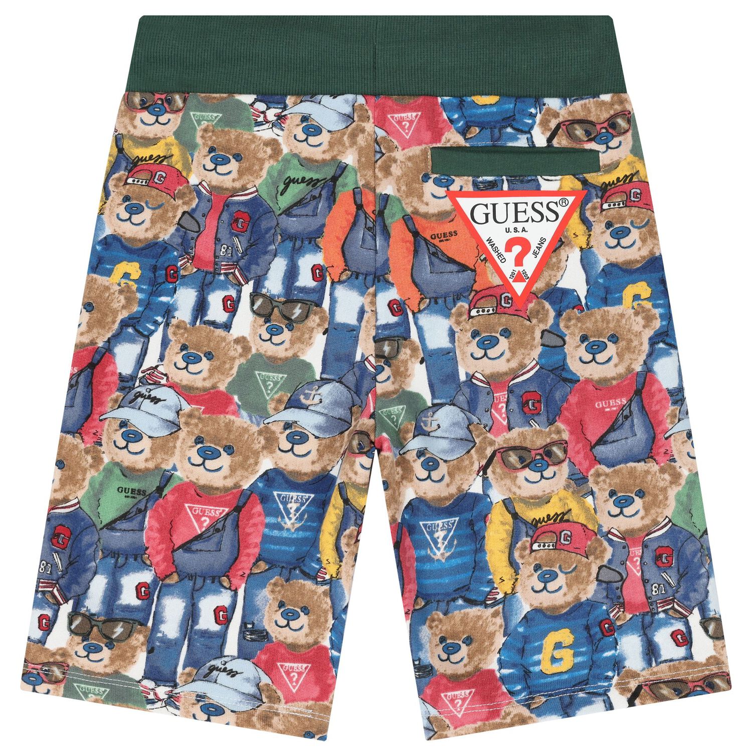 Boys Green Teddy Bear Logo Shorts, 2, hi-res