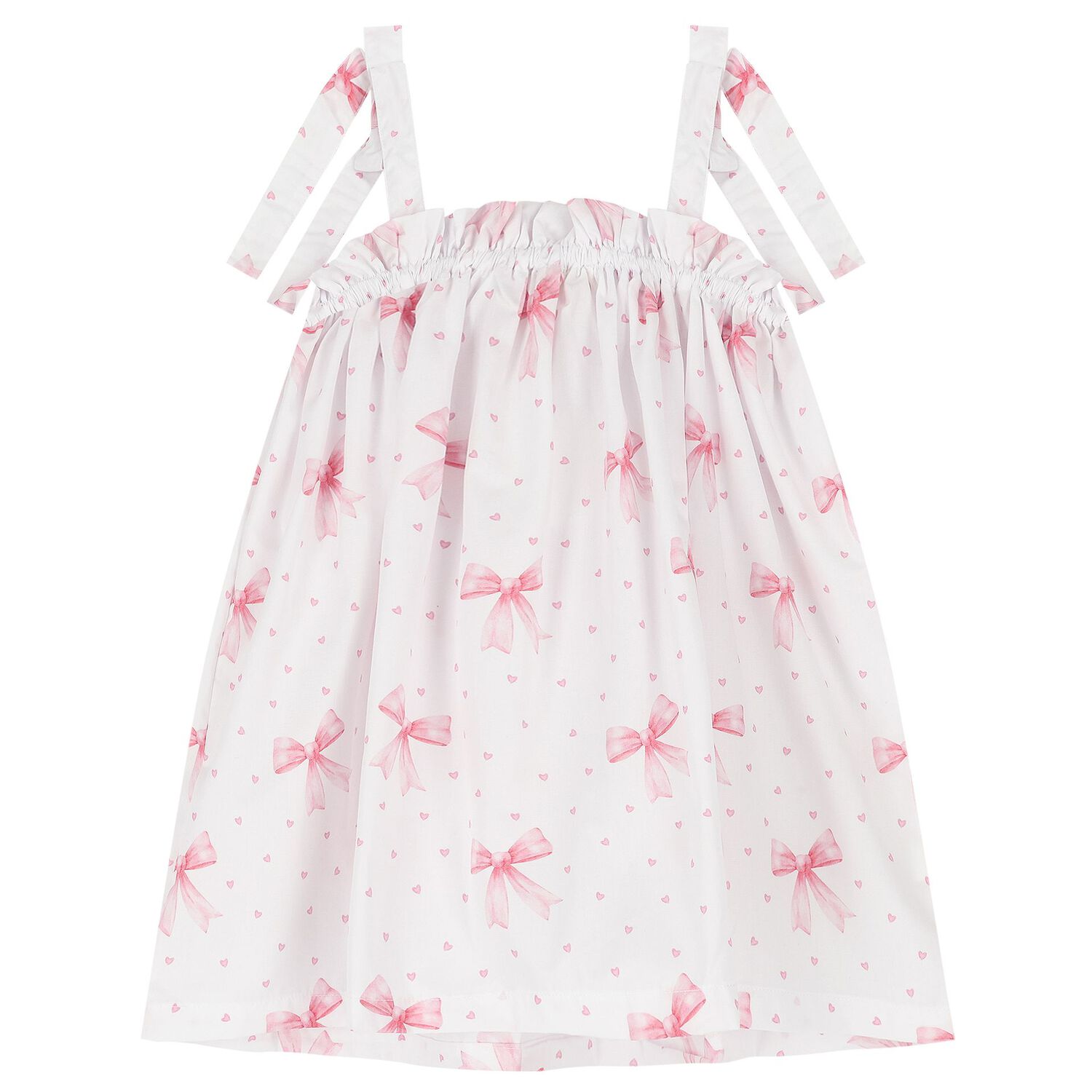 Girls White & Pink Bow Beach Dress, 1, hi-res