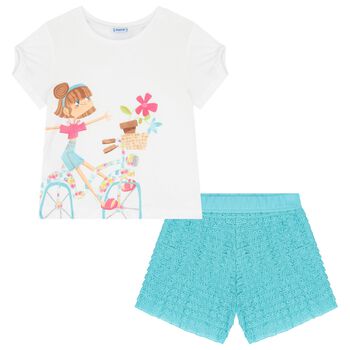 Girls White & Blue Shorts Set