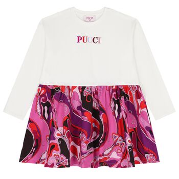 Girls Pink & White Logo Orchidee Dress