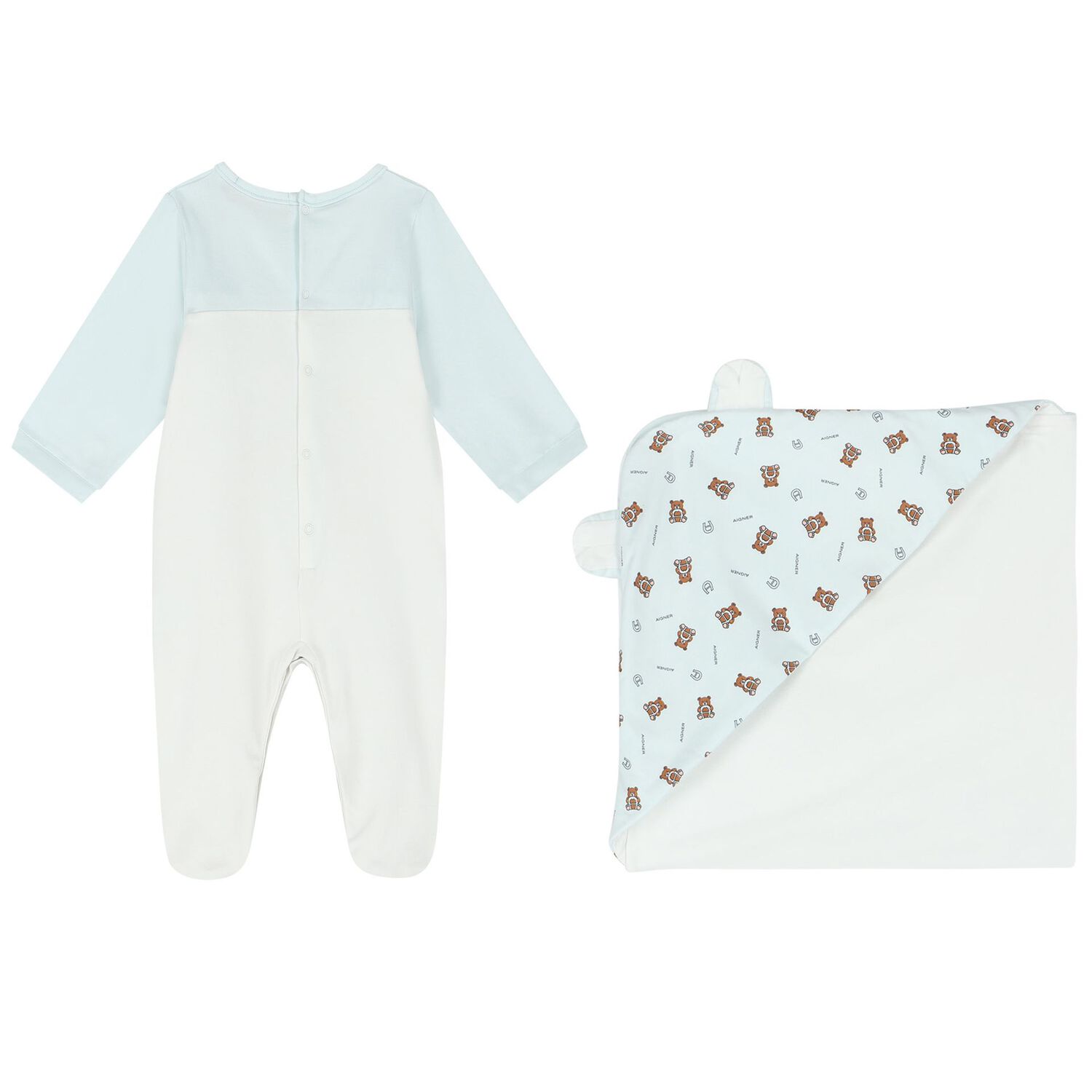 Baby Boys White & Blue Logo Babygrow Set, 1, hi-res